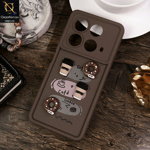 Infinix Note 40 Cover - Brown - Design 2 - Cute 3D Donut Coffee Soft Silicon Case with Camera Protection