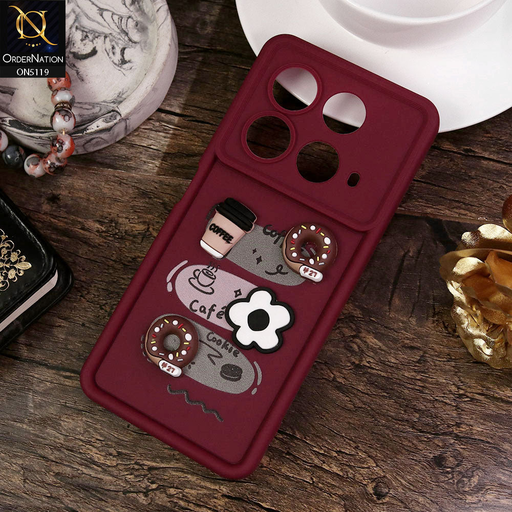 Infinix Note 40 Cover - Maroon - Design 2 - Cute 3D Donut Coffee Soft Silicon Case with Camera Protection