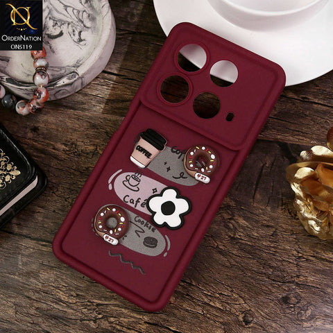 Infinix Note 40 Cover - Maroon - Design 2 - Cute 3D Donut Coffee Soft Silicon Case with Camera Protection