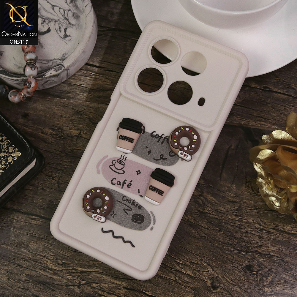 Infinix Note 40 Cover - White - Design 2 - Cute 3D Donut Coffee Soft Silicon Case with Camera Protection