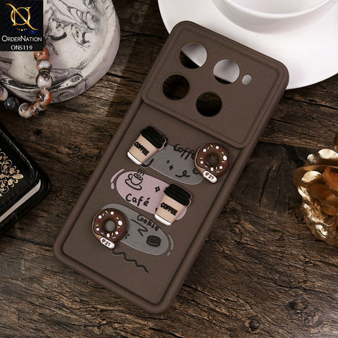 Infinix Note 40 Pro Cover - Brown - Design 2 - Cute 3D Donut Coffee Soft Silicon Case with Camera Protection