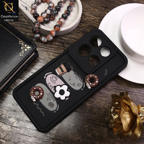Infinix Note 30 Cover - Black - D2 - Cute 3D Donut Coffee Soft Silicon Case with Camera Protection
