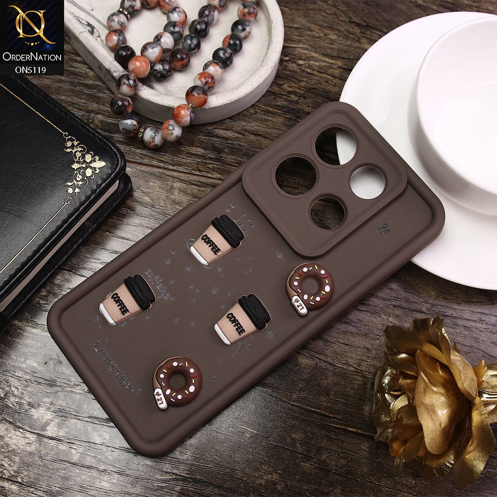 Infinix Note 30 Cover - Brown - D1 - Cute 3D Donut Coffee Soft Silicon Case with Camera Protection