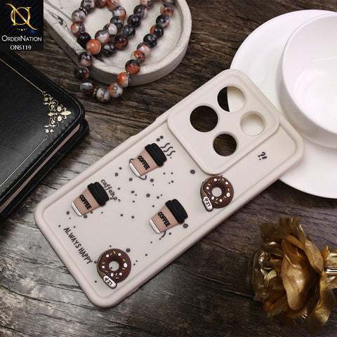 Infinix Note 30 Cover - White - D1 - Cute 3D Donut Coffee Soft Silicon Case with Camera Protection