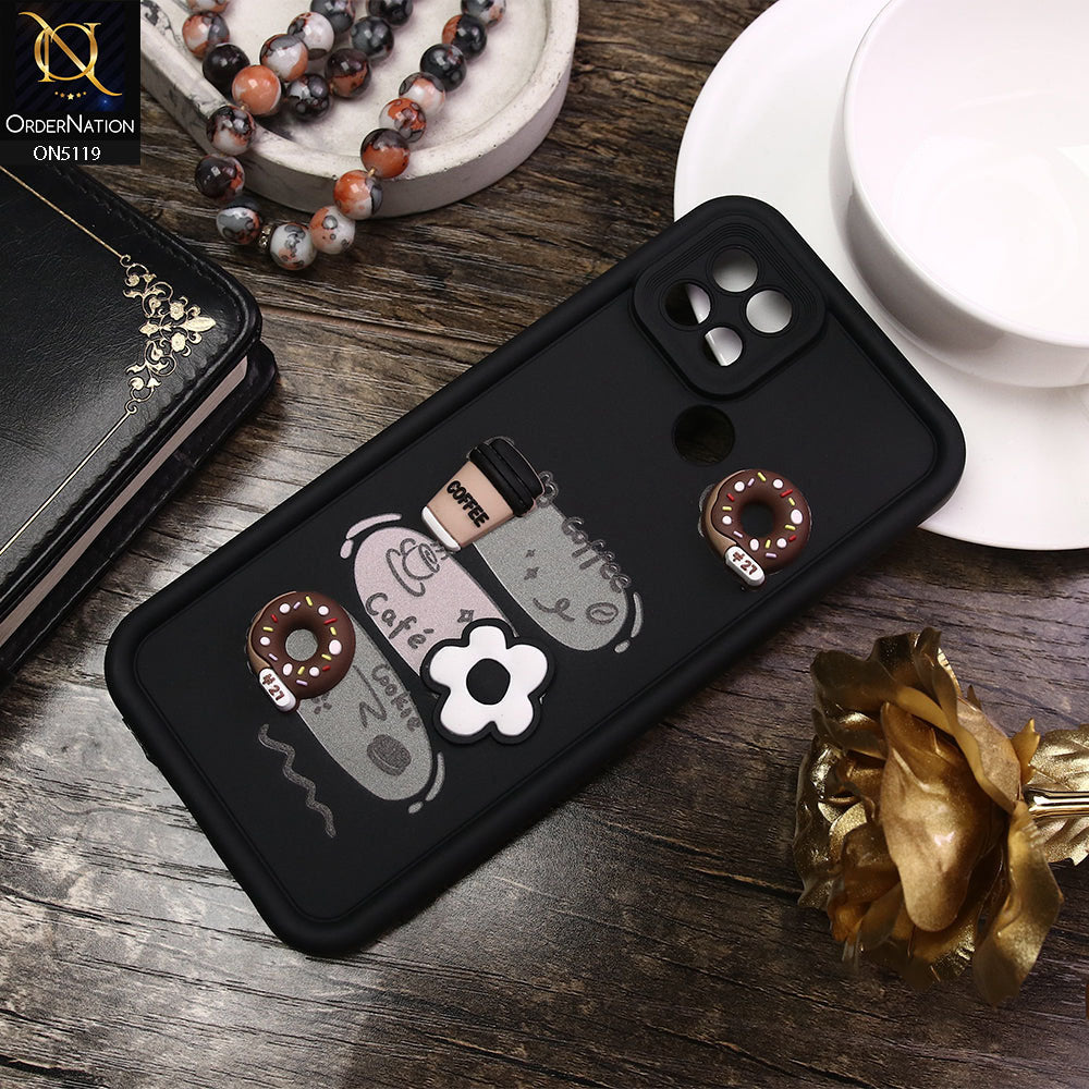 Oppo A15 Cover - Black - D2 - Cute 3D Donut Coffee Soft Silicon Case with Camera Protection
