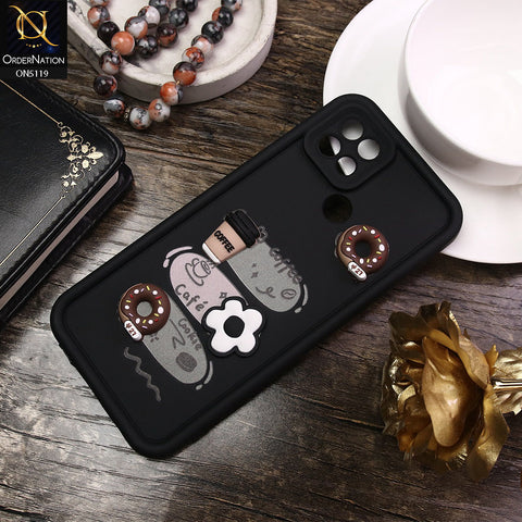 Oppo A15 Cover - Black - D2 - Cute 3D Donut Coffee Soft Silicon Case with Camera Protection