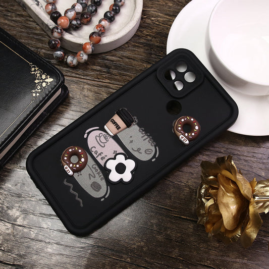 Oppo A15 Cover - Black - Cute 3D Donut Coffee Soft Silicon Case with Camera Protection