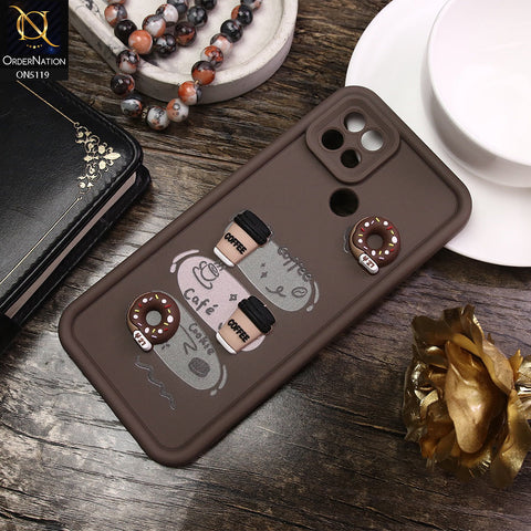 Oppo A15s Cover - Brown -D2 - Cute 3D Donut Coffee Soft Silicon Case with Camera Protection