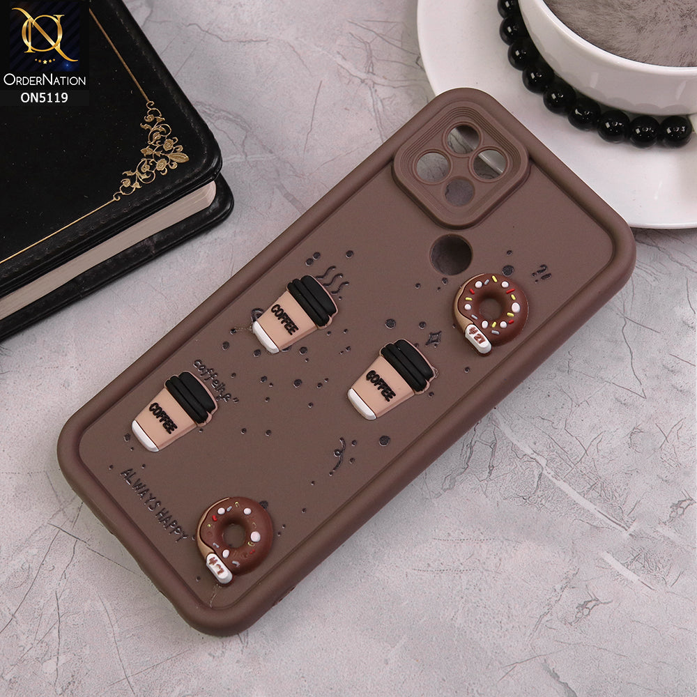 Oppo A15 Cover - Brown - D1 - Cute 3D Donut Coffee Soft Silicon Case with Camera Protection