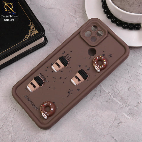 Oppo A15 Cover - Brown - D1 - Cute 3D Donut Coffee Soft Silicon Case with Camera Protection
