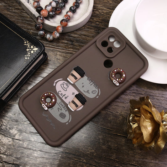 Oppo A15 Cover - Brown - Cute 3D Donut Coffee Soft Silicon Case with Camera Protection