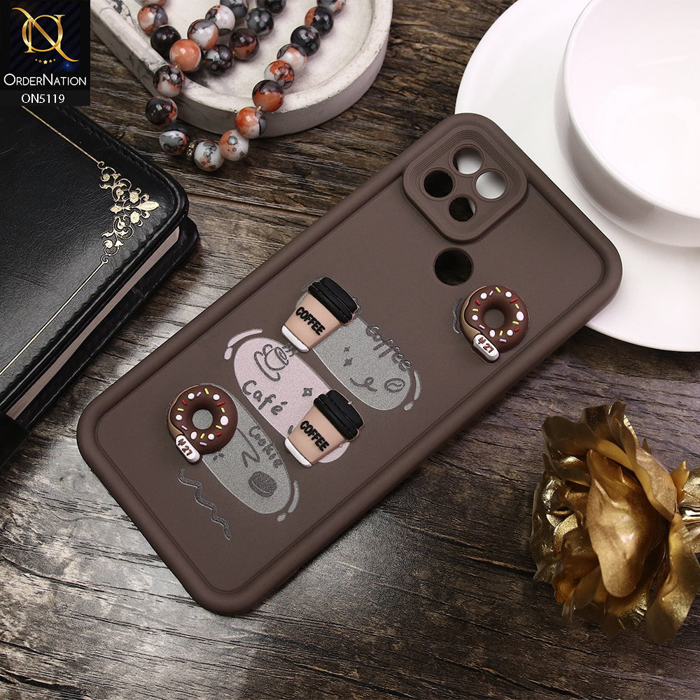 Oppo A15 Cover - Brown - D2 - Cute 3D Donut Coffee Soft Silicon Case with Camera Protection