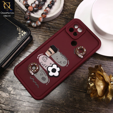 Oppo A15 Cover - Maroon - D2 - Cute 3D Donut Coffee Soft Silicon Case with Camera Protection