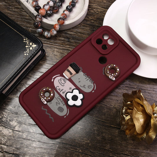 Oppo A15 Cover - Maroon - Cute 3D Donut Coffee Soft Silicon Case with Camera Protection