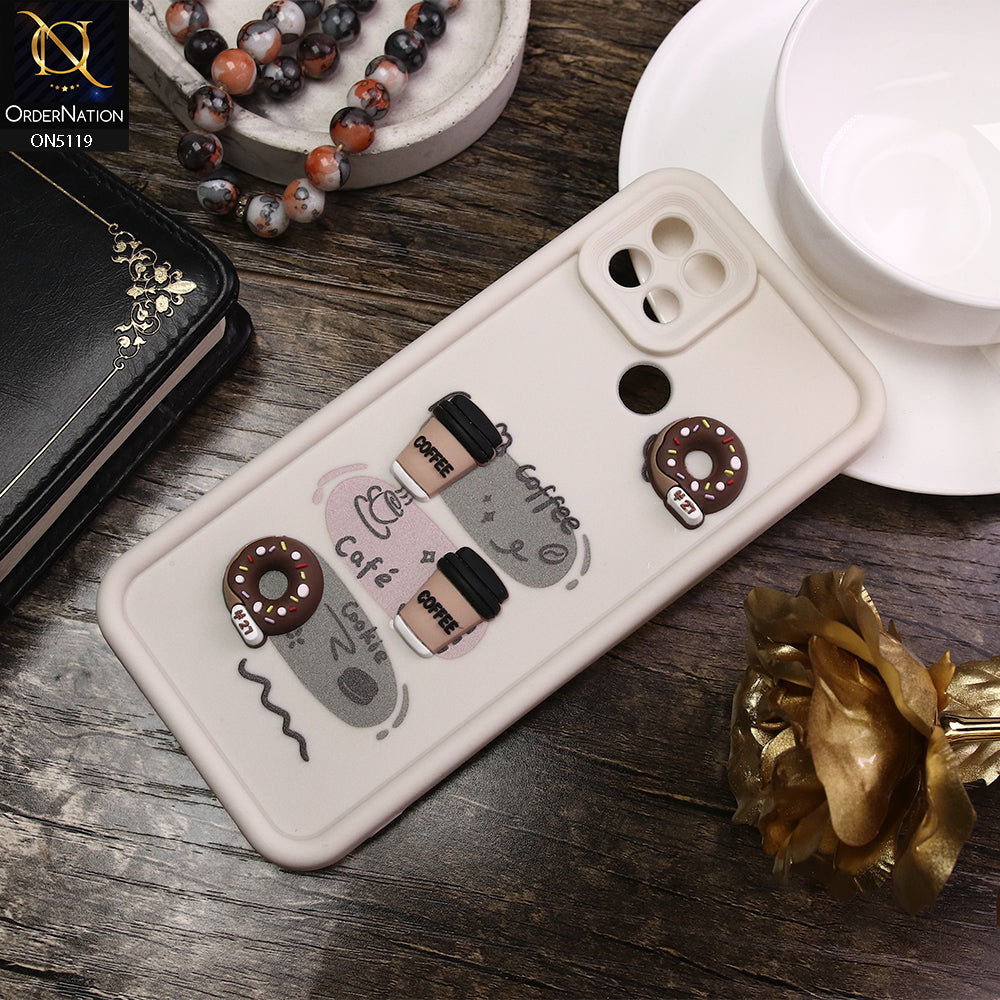 Oppo A15s Cover - White - D2 - Cute 3D Donut Coffee Soft Silicon Case with Camera Protection