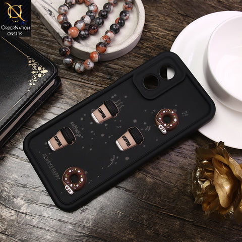 Oppo A18 Cover - Black - D1 - Cute 3D Donut Coffee Soft Silicon Case with Camera Protection