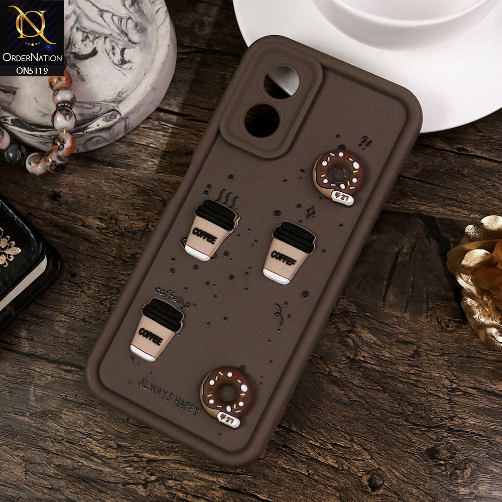 Oppo A18 Cover - Brown - Design 1 - Cute 3D Donut Coffee Soft Silicon Case with Camera Protection
