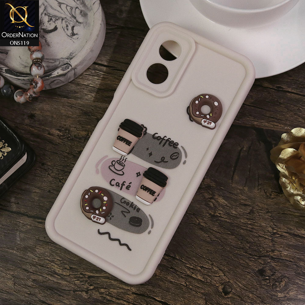 Oppo A38 Cover - White - Design 2 - Cute 3D Donut Coffee Soft Silicon Case with Camera Protection