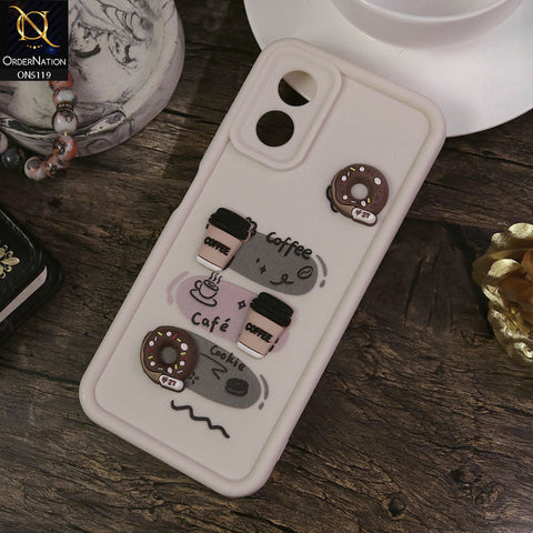 Oppo A38 Cover - White - Design 2 - Cute 3D Donut Coffee Soft Silicon Case with Camera Protection