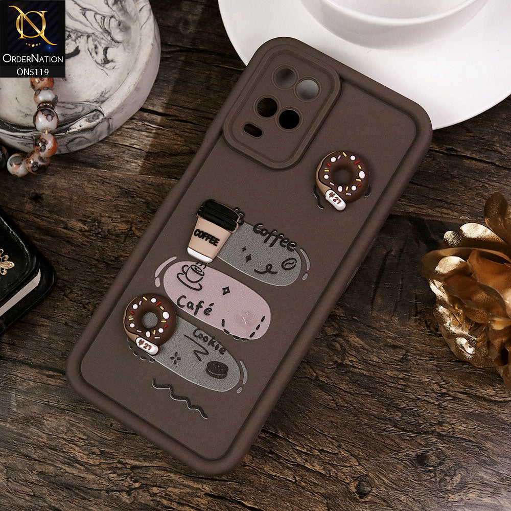Oppo A54 4G Cover - Brown - Design 2 - Cute 3D Donut Coffee Soft Silicon Case with Camera Protection