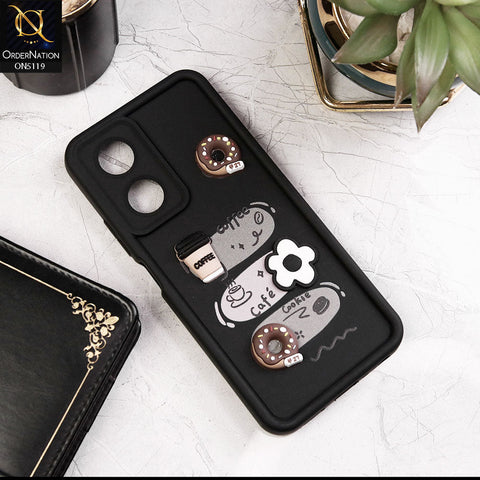 Oppo A58 4G Cover - Black - Design2 - Cute 3D Donut Coffee Soft Silicon Case with Camera Protection