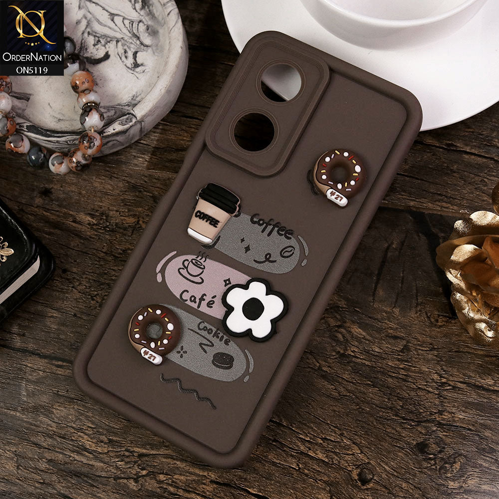 Oppo A58 4G Cover - Brown - Design 2 - Cute 3D Donut Coffee Soft Silicon Case with Camera Protection