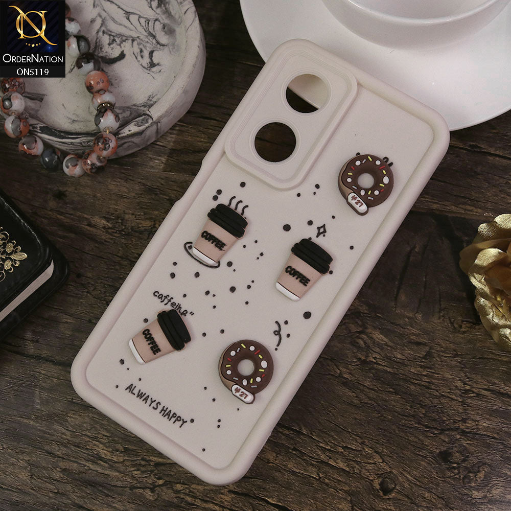 Oppo A58 4G Cover - White - Design 1 - Cute 3D Donut Coffee Soft Silicon Case with Camera Protection
