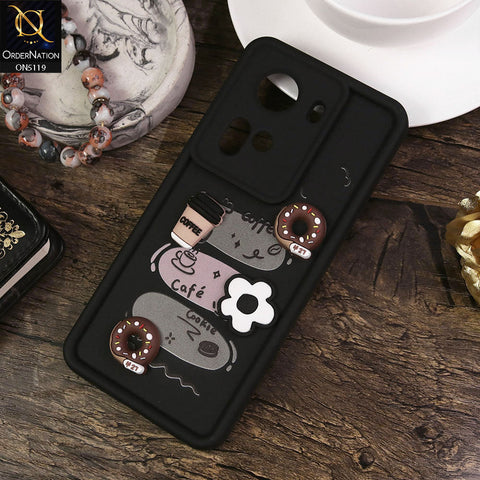 Oppo Reno 11 5G Cover - Black - Design 2 - Cute 3D Donut Coffee Soft Silicon Case with Camera Protection