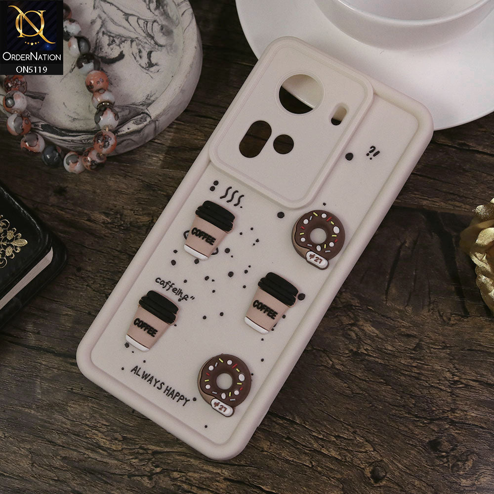 Oppo Reno 11 5G Cover - White - Design 1 - Cute 3D Donut Coffee Soft Silicon Case with Camera Protection