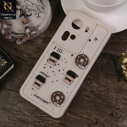 Oppo Reno 11 5G Cover - White - Design 1 - Cute 3D Donut Coffee Soft Silicon Case with Camera Protection