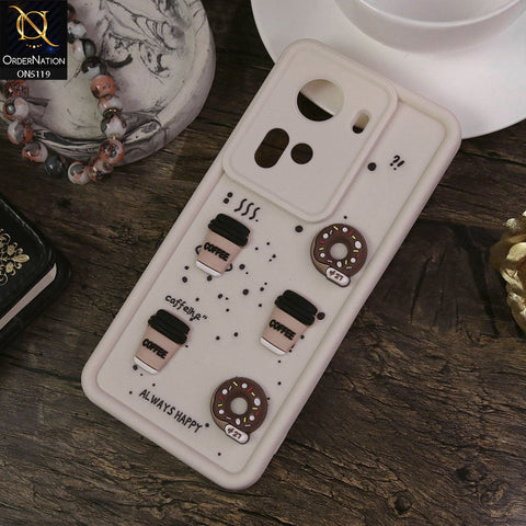 Oppo Reno 11 5G Cover - White - Design 1 - Cute 3D Donut Coffee Soft Silicon Case with Camera Protection