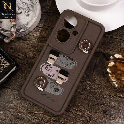 Oppo Reno 11F 5G Cover - Brown - Design 2 - Cute 3D Donut Coffee Soft Silicon Case with Camera Protection