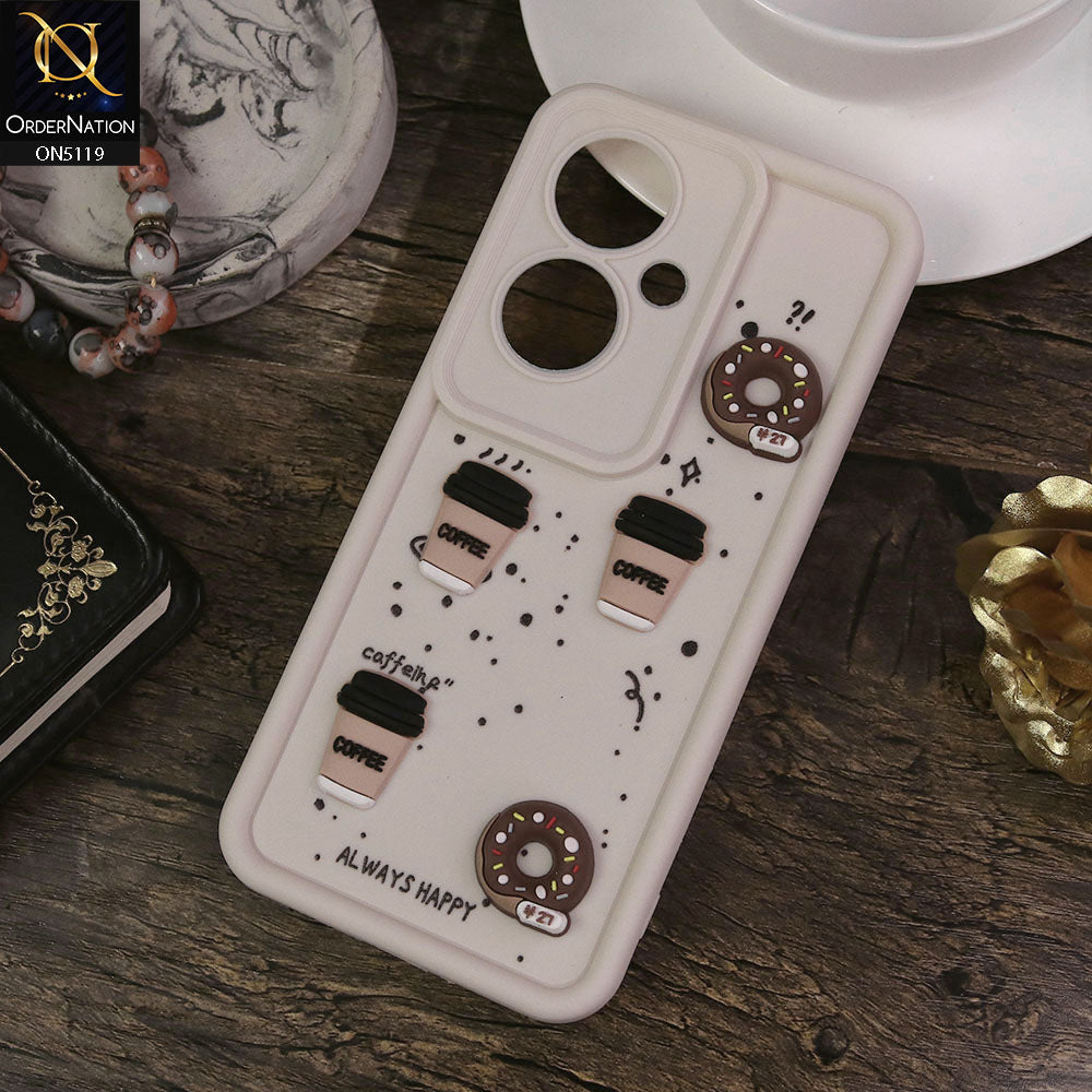 Oppo Reno 11F 5G Cover - White - Design 1 - Cute 3D Donut Coffee Soft Silicon Case with Camera Protection