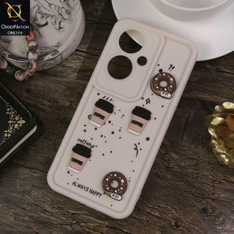 Oppo Reno 11F 5G Cover - White - Design 1 - Cute 3D Donut Coffee Soft Silicon Case with Camera Protection