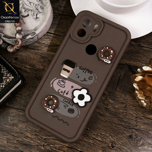 Xiaomi Redmi A1 Plus Cover - Brown - Design 2 - Cute 3D Donut Coffee Soft Silicon Case with Camera Protection