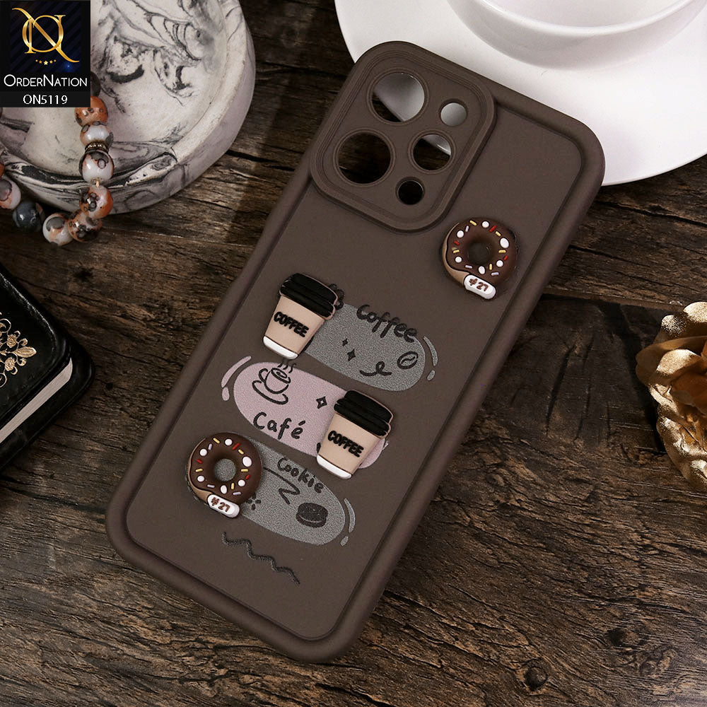 Xiaomi Redmi 12 Cover - Brown - Design 2 - Cute 3D Donut Coffee Soft Silicon Case with Camera Protection