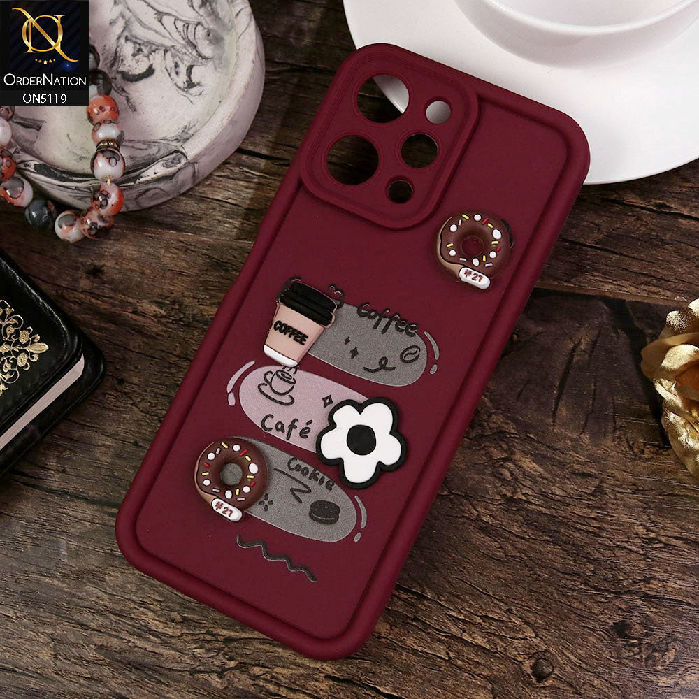 Xiaomi Redmi 12 Cover - Maroon - Design 2 - Cute 3D Donut Coffee Soft Silicon Case with Camera Protection