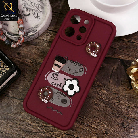 Xiaomi Redmi 12 Cover - Maroon - Design 2 - Cute 3D Donut Coffee Soft Silicon Case with Camera Protection