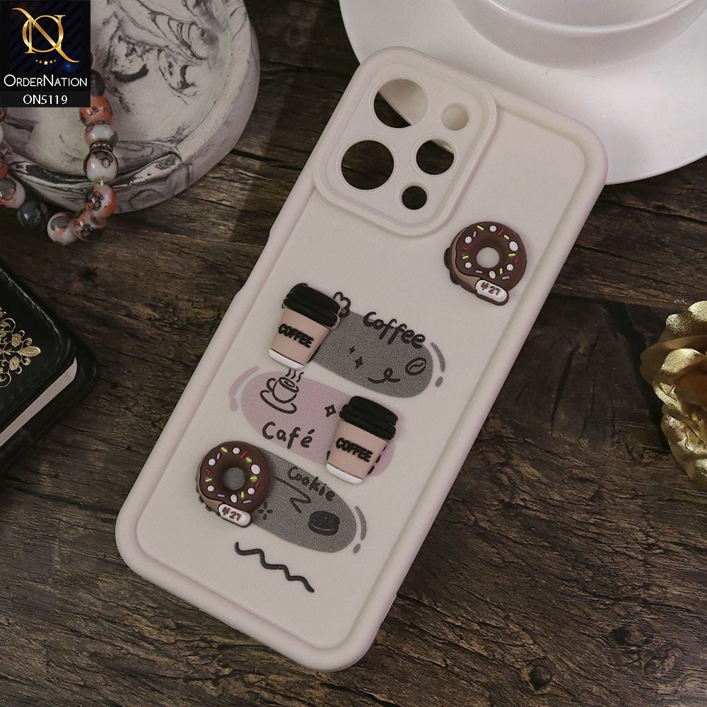 Xiaomi Redmi 12 Cover - White - Design 2 - Cute 3D Donut Coffee Soft Silicon Case with Camera Protection