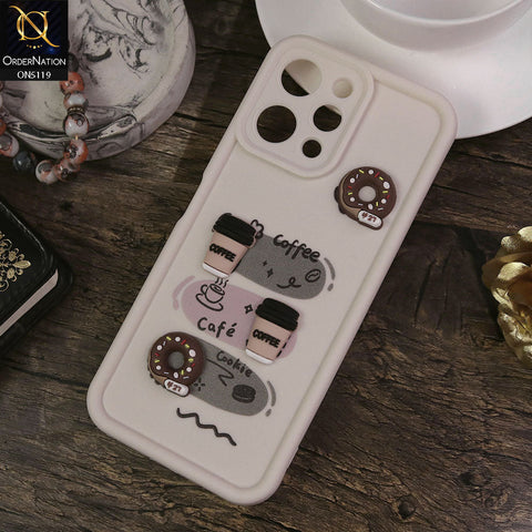 Xiaomi Redmi 12 Cover - White - Design 2 - Cute 3D Donut Coffee Soft Silicon Case with Camera Protection