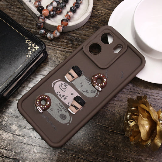 Xiaomi Poco C65 Cover - Brown - Cute 3D Donut Coffee Soft Silicon Case with Camera Protection