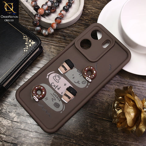 Xiaomi Redmi 13c Cover - Brown - D2 - Cute 3D Donut Coffee Soft Silicon Case with Camera Protection