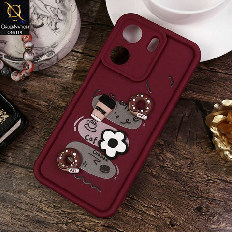 Xiaomi Poco C65 Cover - Maroon - Design 2 - Cute 3D Donut Coffee Soft Silicon Case with Camera Protection