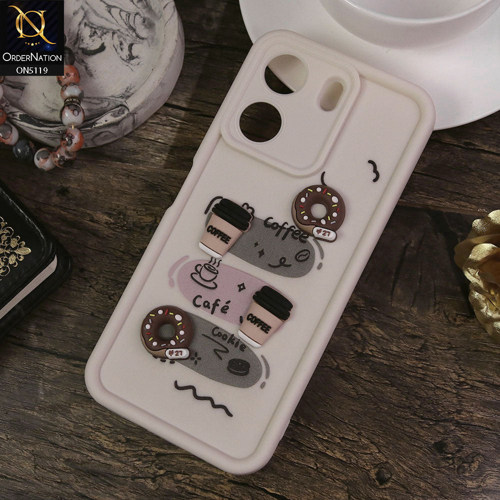 Xiaomi Poco C65 Cover - White - Design 2 - Cute 3D Donut Coffee Soft Silicon Case with Camera Protection