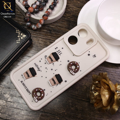Xiaomi Redmi 13c Cover - White - D1 - Cute 3D Donut Coffee Soft Silicon Case with Camera Protection