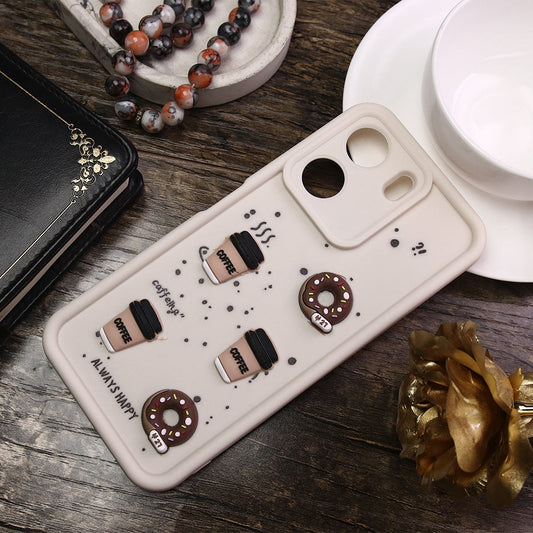 Xiaomi Poco C65 Cover - White - Cute 3D Donut Coffee Soft Silicon Case with Camera Protection