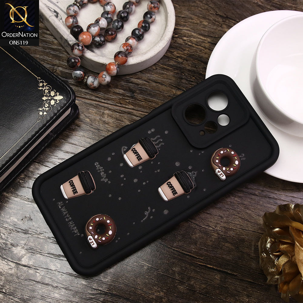 Xiaomi Redmi Note 12 Cover - Black - D1 - Cute 3D Donut Coffee Soft Silicon Case with Camera Protection