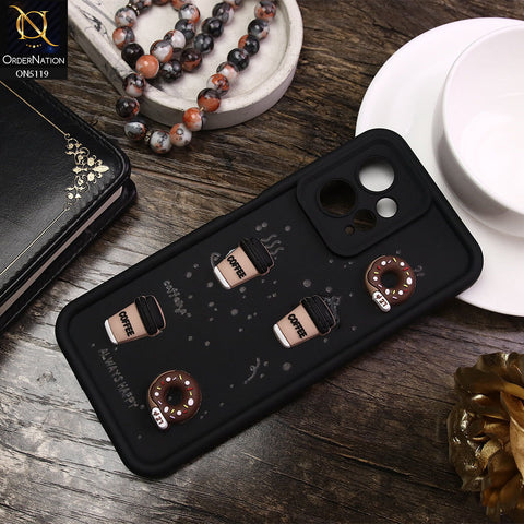 Xiaomi Redmi Note 12 Cover - Black - D1 - Cute 3D Donut Coffee Soft Silicon Case with Camera Protection