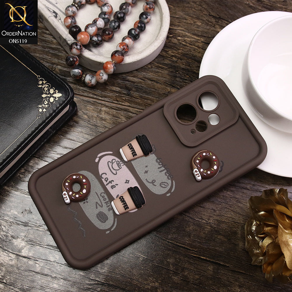 Xiaomi Redmi Note 12 Cover - Brown - D2 - Cute 3D Donut Coffee Soft Silicon Case with Camera Protection