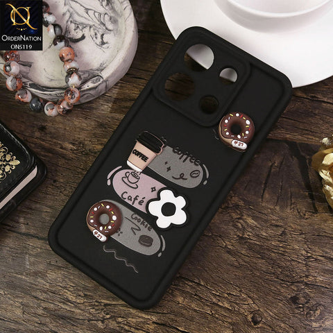 Xiaomi Redmi Note 13 Cover - Black - Design 2 - Cute 3D Donut Coffee Soft Silicon Case with Camera Protection